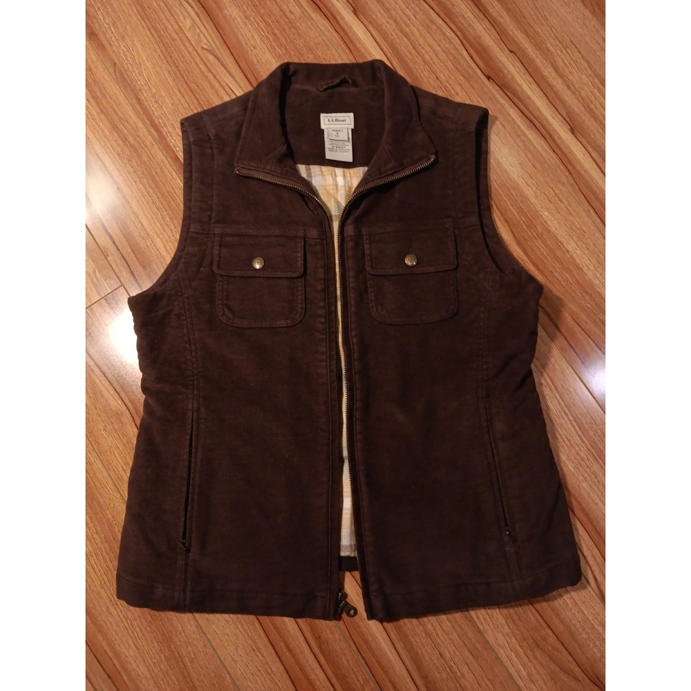 LL‎ Bean Womens - Regular Small - Brown Full Zip Insulated Vest Jacket Cabincore